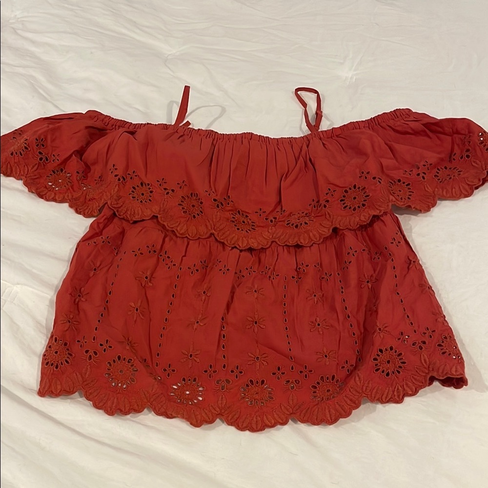 Old Navy Rust Off-Shoulder Eyelet Blouse